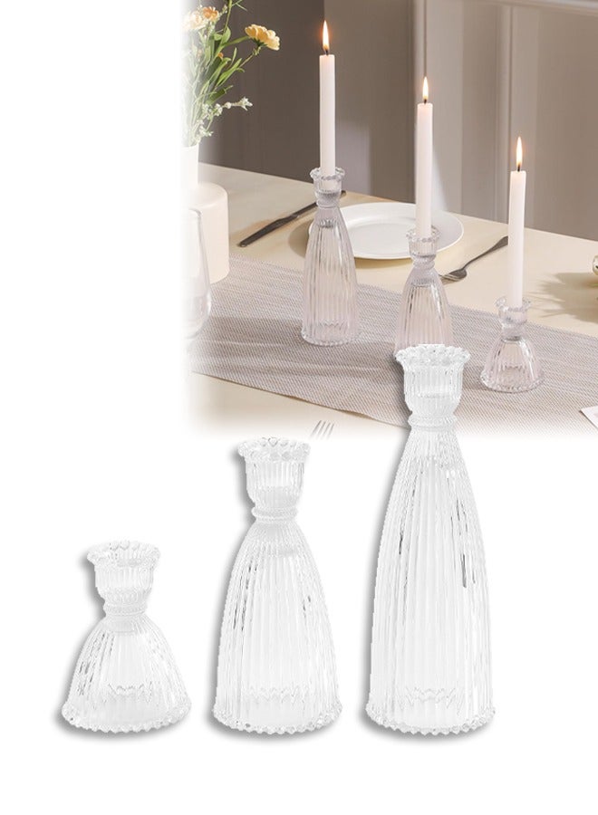 DUNISO 3Pcs Vertical Stripe Candlestick Holders, Tall Taper Candle Holders with Vintage Design, Candle Stick Holders in Bulk for Wedding Celebration Tables, Anniversary Dinner Gatherings, Sophisticated Dining Room Displays and Any Special Occasion Decor - Image 1